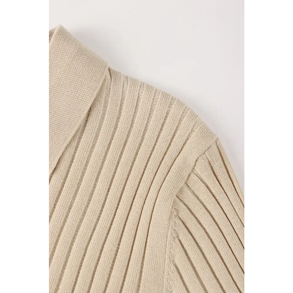 V-Neck Ribbed Knit Polo