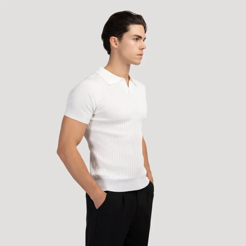V-Neck Ribbed Knit Polo