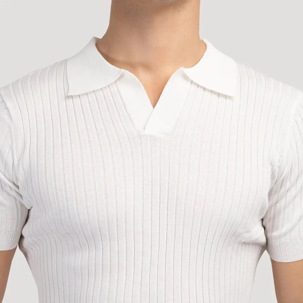 V-Neck Ribbed Knit Polo