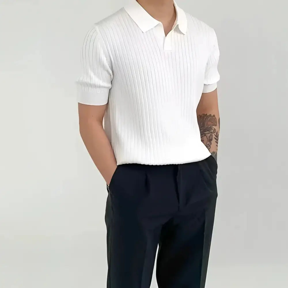 V-Neck Ribbed Knit Polo