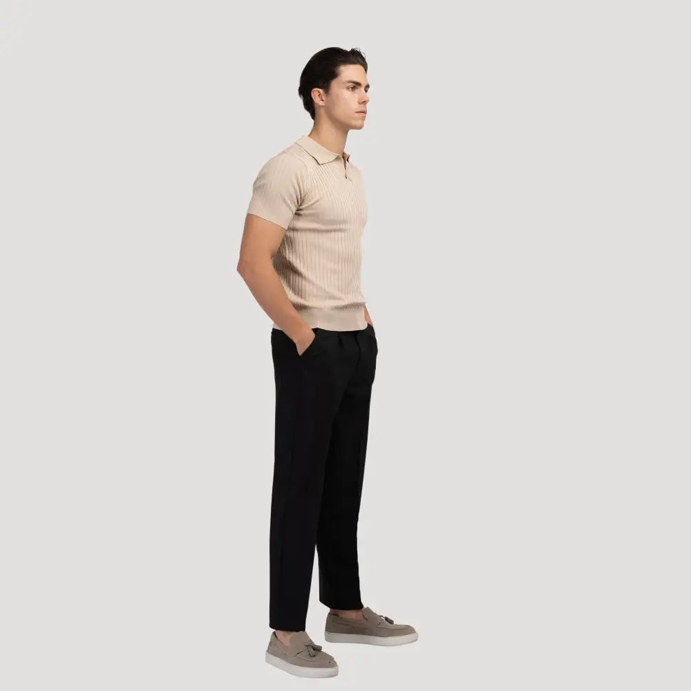 V-Neck Ribbed Knit Polo