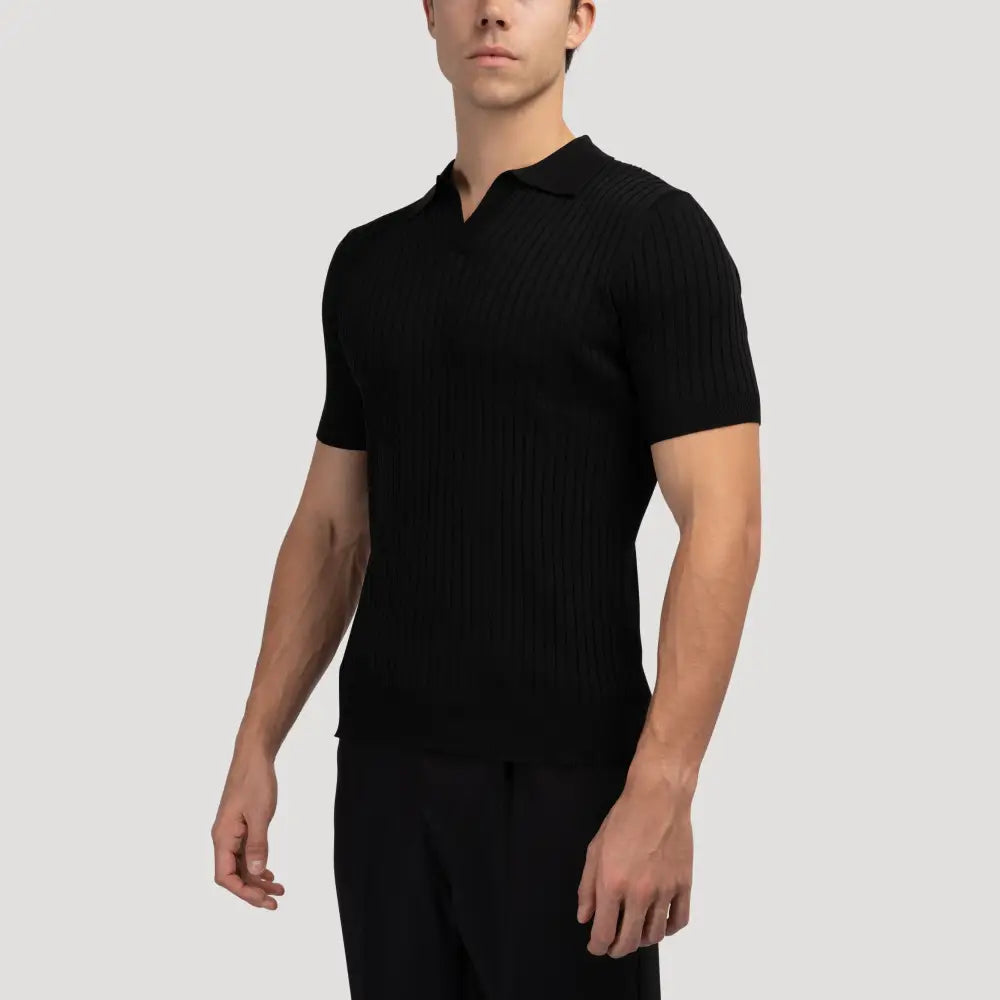 V-Neck Ribbed Knit Polo