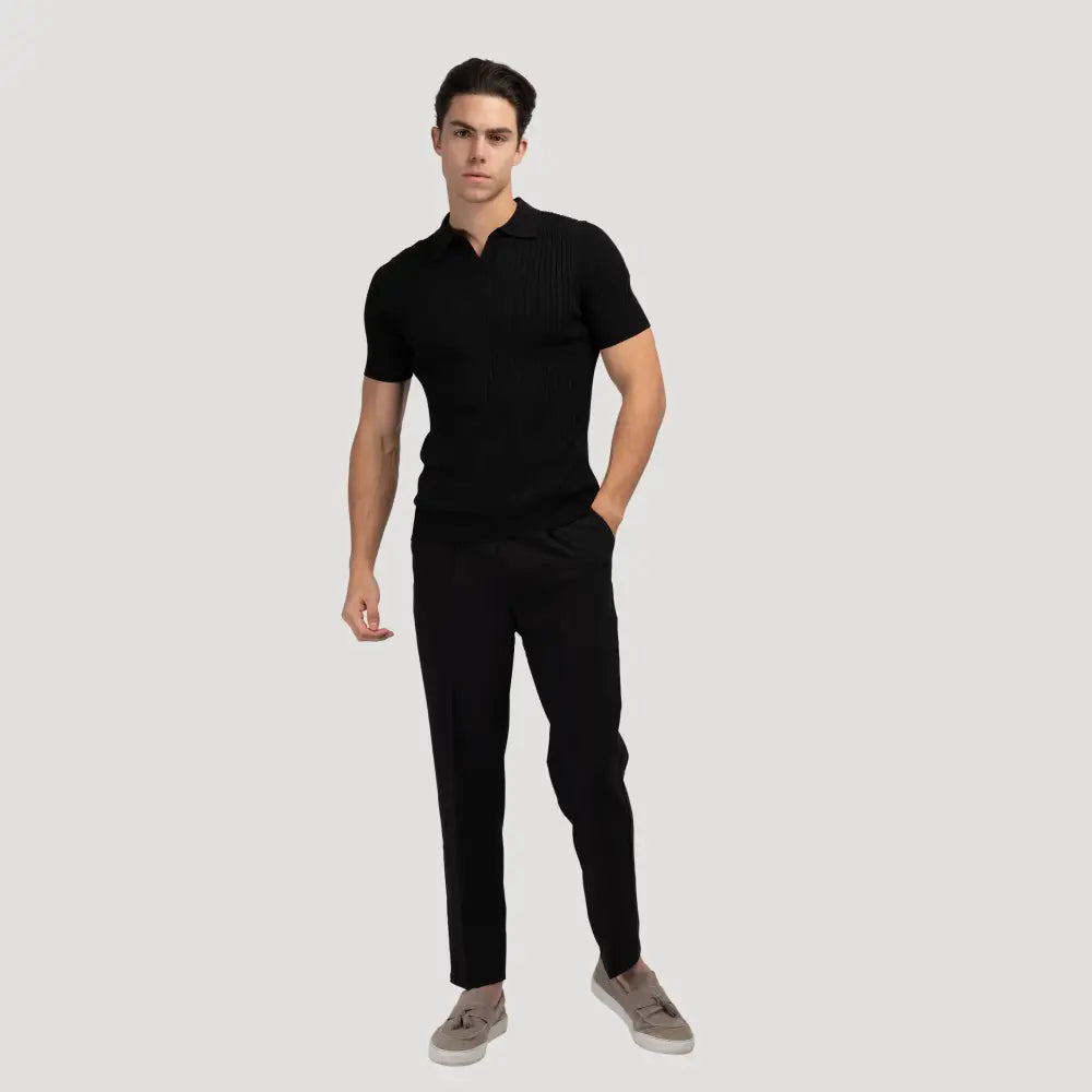 V-Neck Ribbed Knit Polo