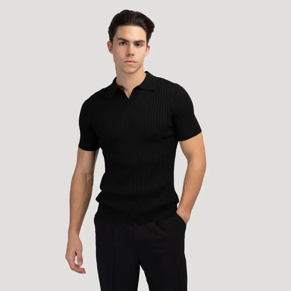 V-Neck Ribbed Knit Polo