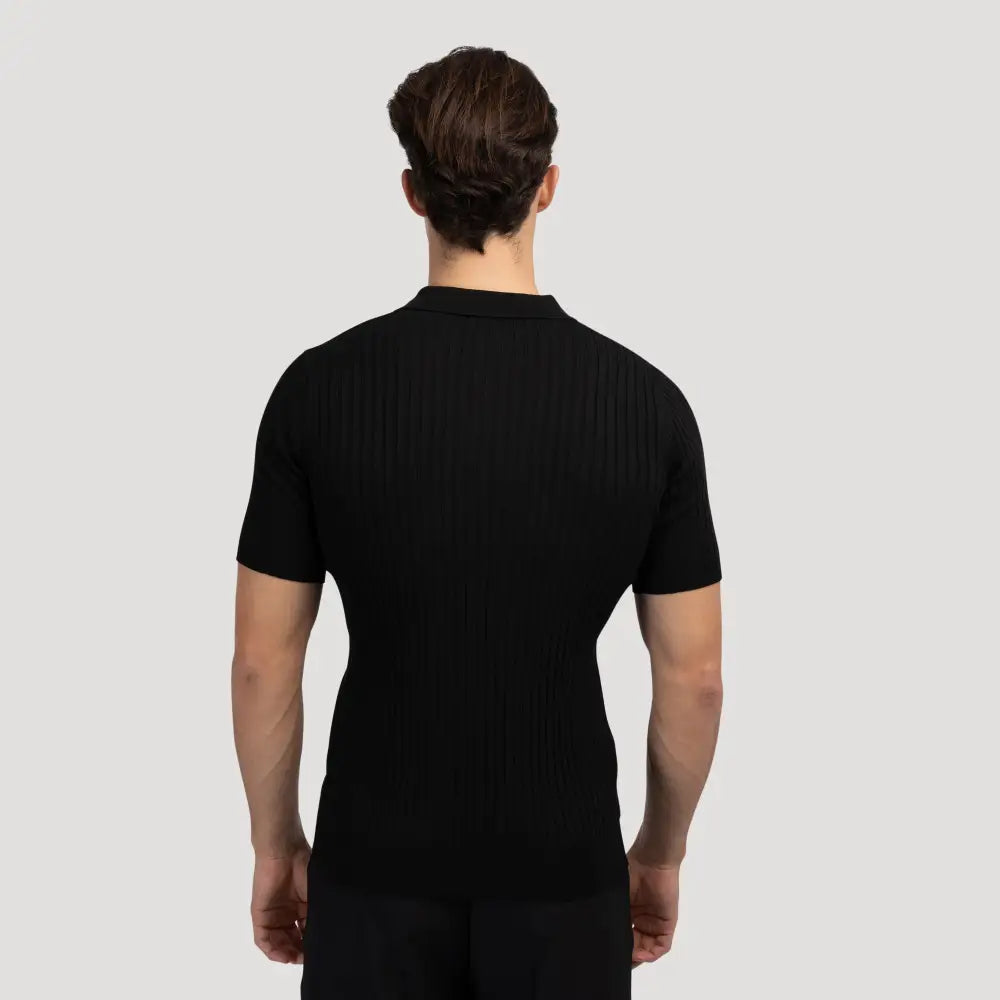 V-Neck Ribbed Knit Polo