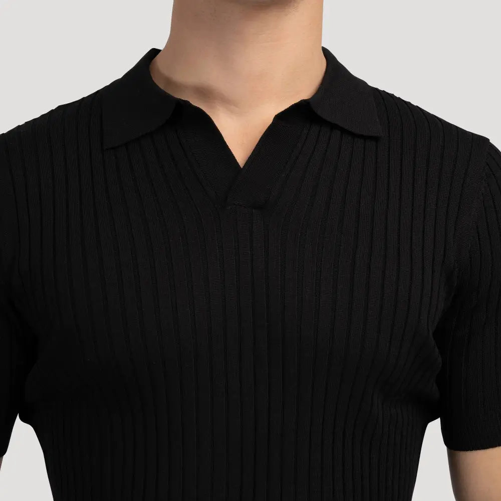 V-Neck Ribbed Knit Polo