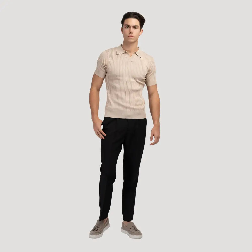 V-Neck Ribbed Knit Polo