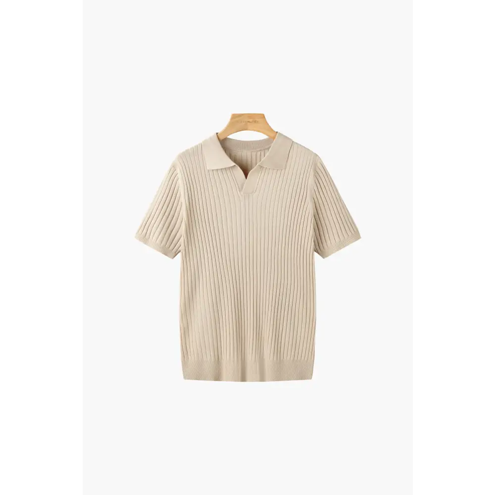 V-Neck Ribbed Knit Polo