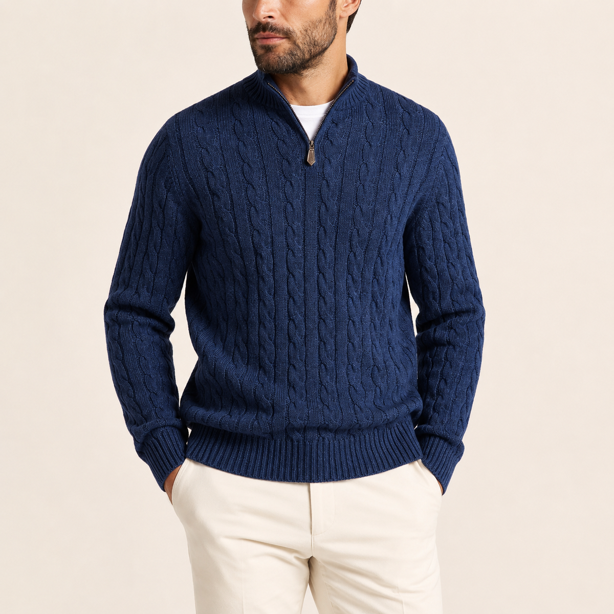 Cable Knit Half-Zip - Marine S