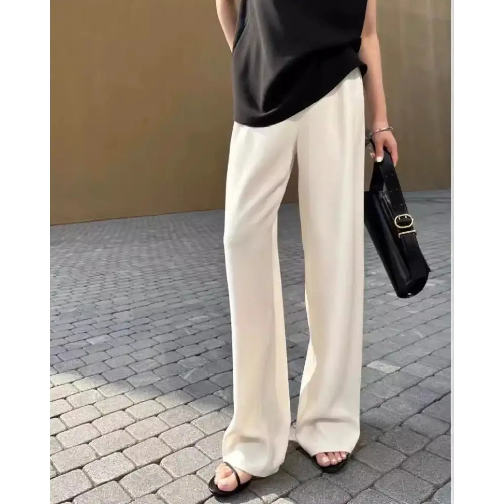 Wide Leg High Rise Pants - Ivory / S
