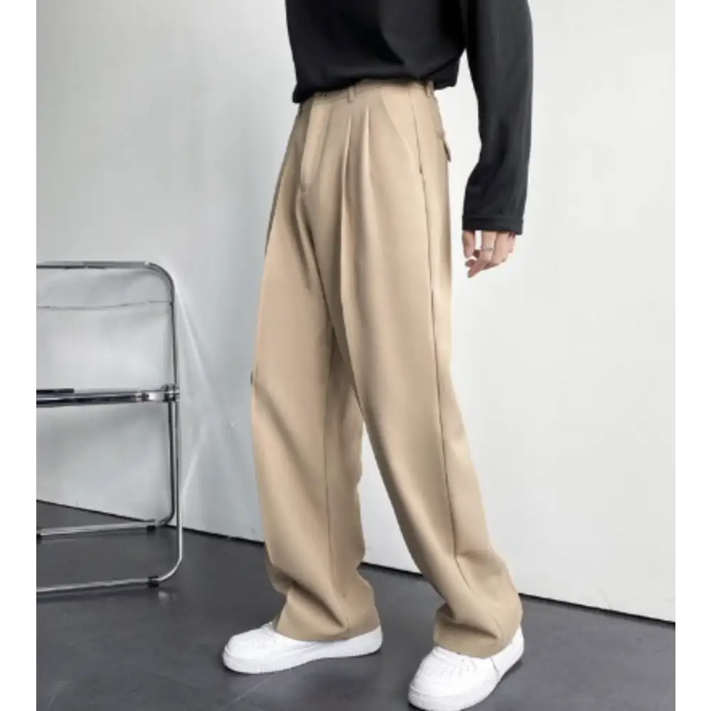 Wide-Leg Relaxed Trousers - Beige / S