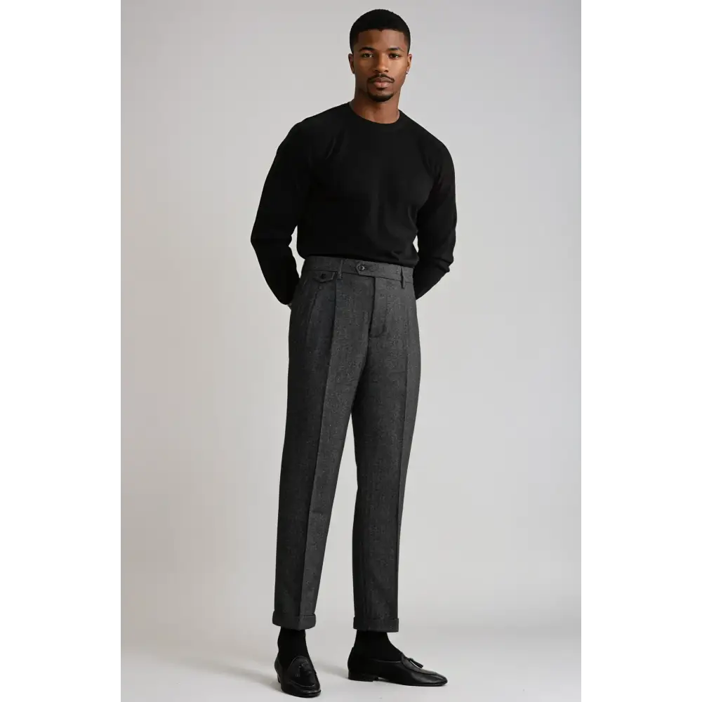 Wool Blend Pleated Trousers