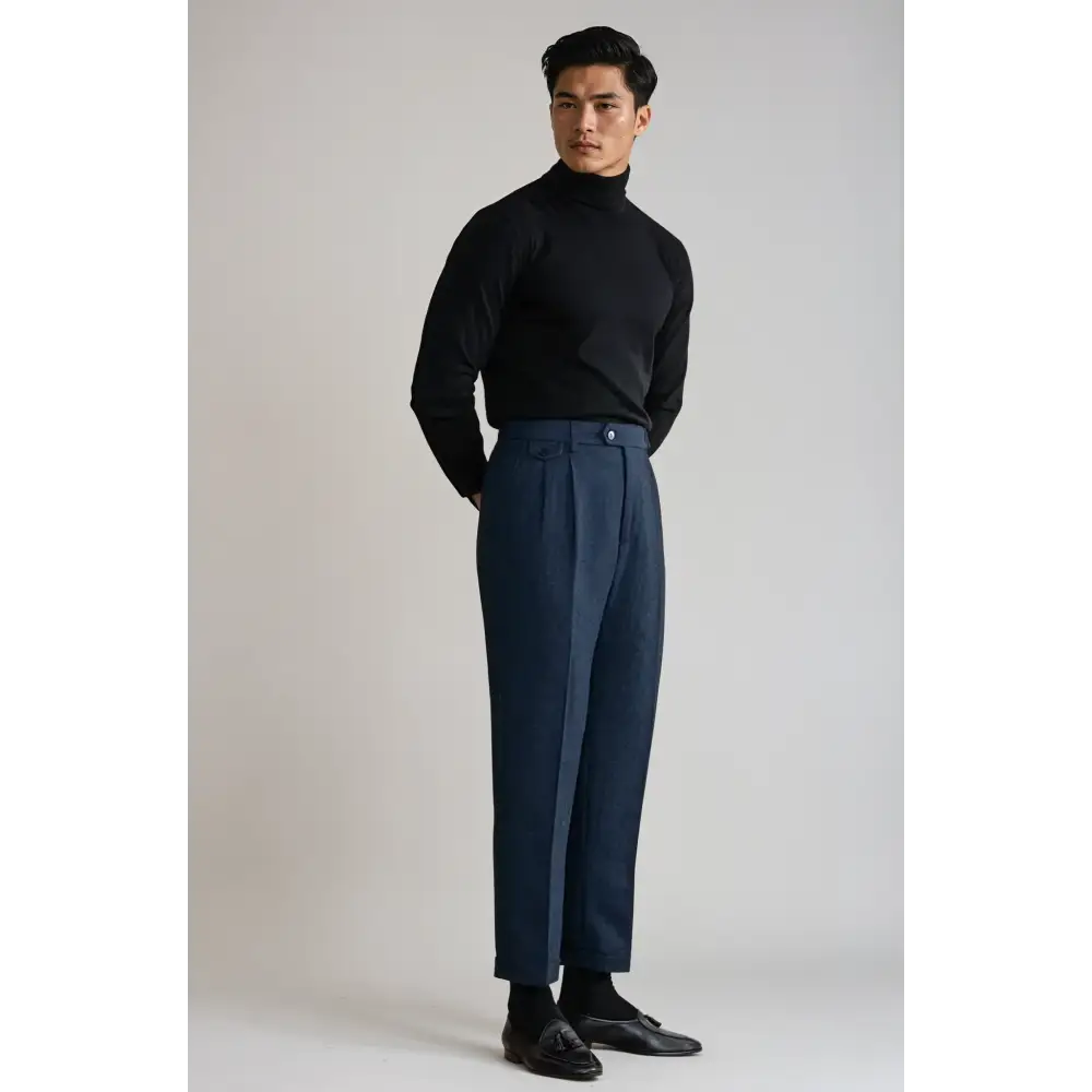 Wool Blend Pleated Trousers