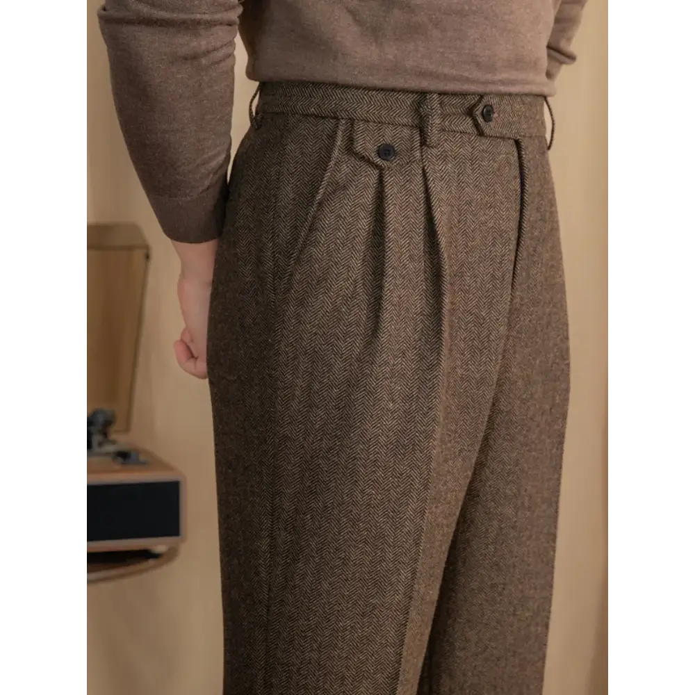Wool Blend Pleated Trousers - Chestnut / 29