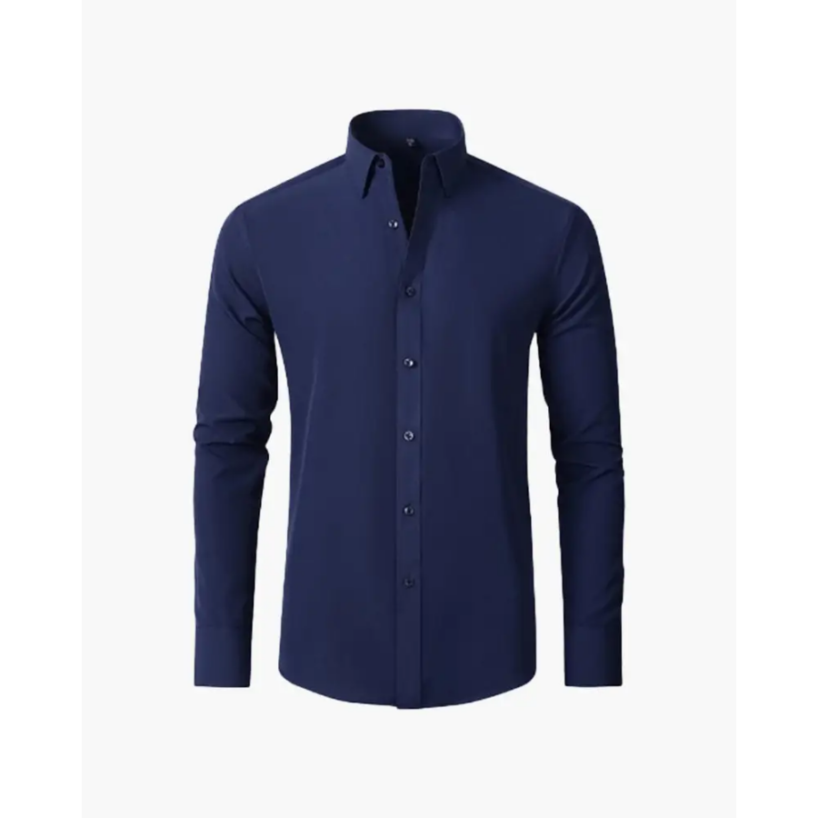 Ashford tailored full sleeve shirt in navy, close-up of collar and buttons