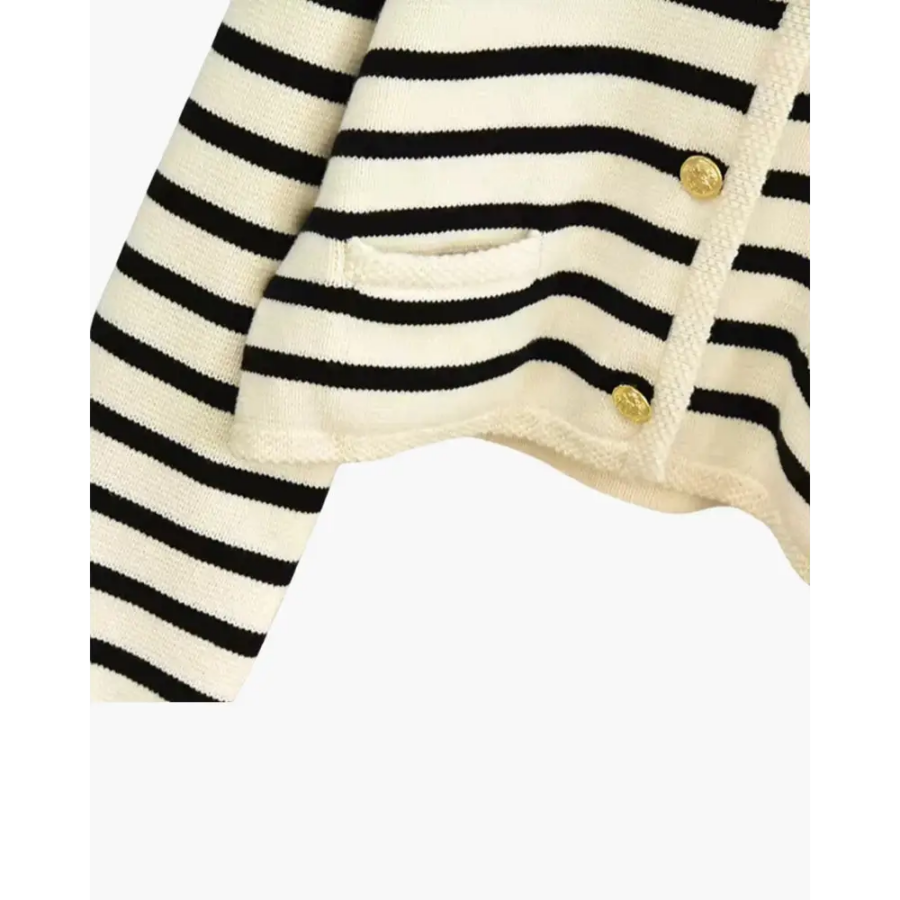 Belgravia striped vest with natural horn buttons, close-up detail