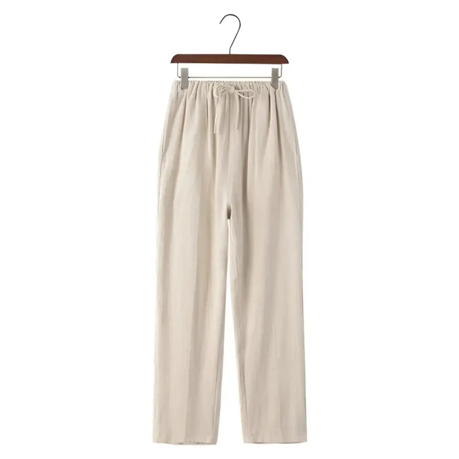 Black Linen Shirt & Beige Trousers Outfit Set