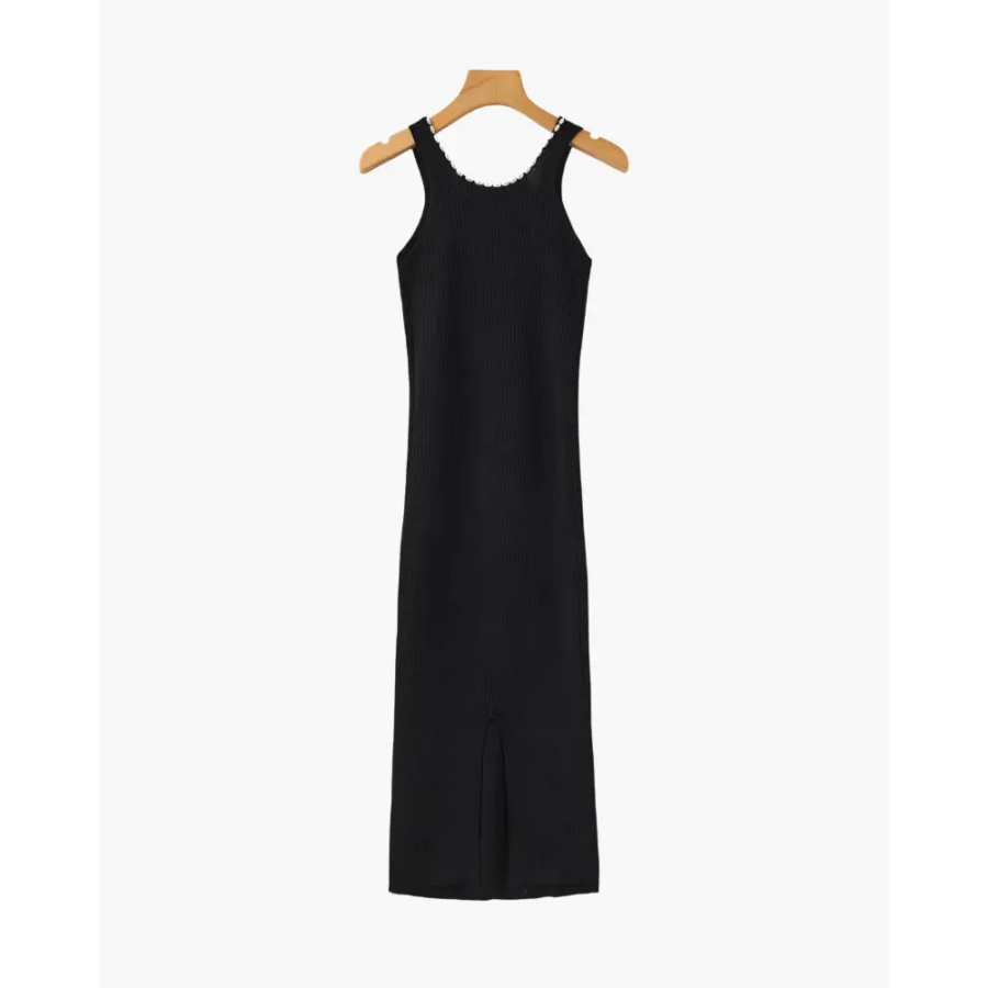 Black Pearl Trim Maxi Dress