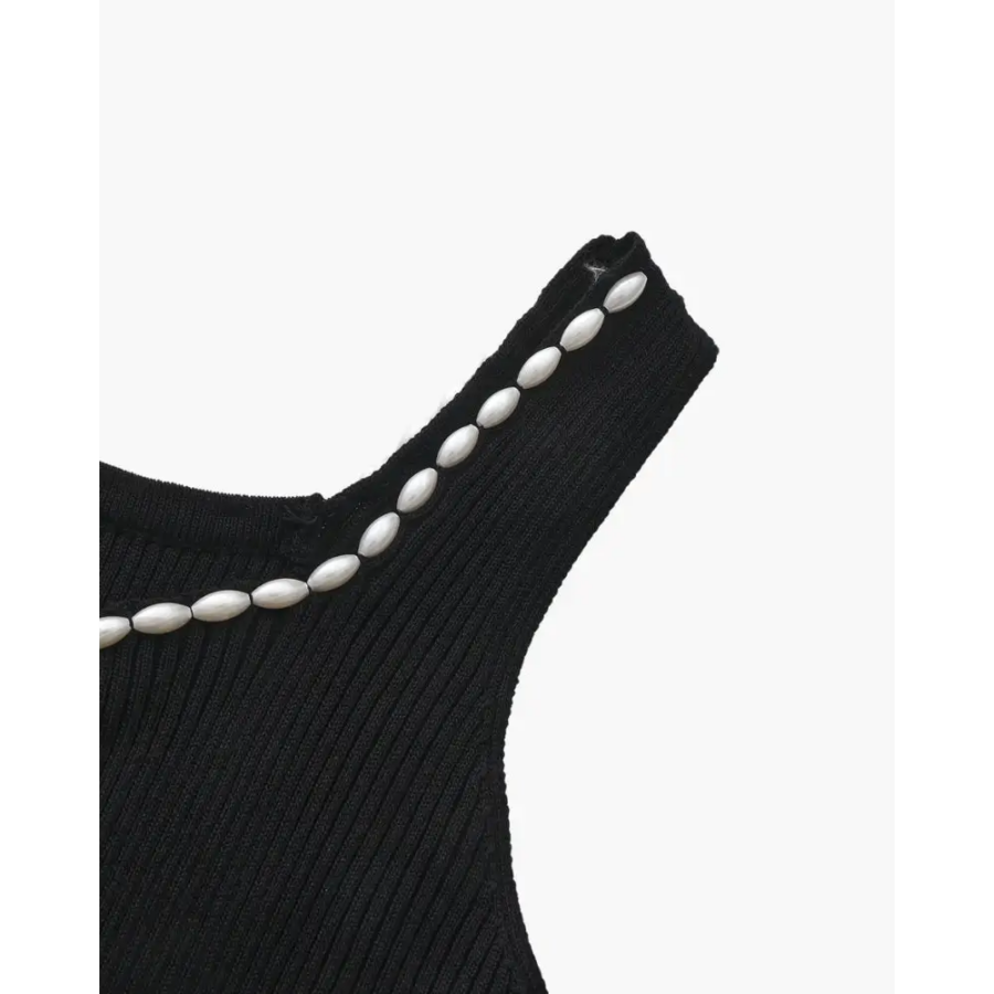 Black Pearl Trim Maxi Dress