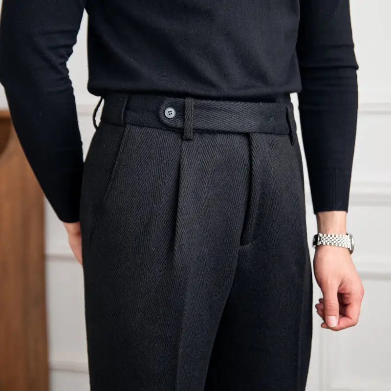 Black Sartorial Pleated Trousers