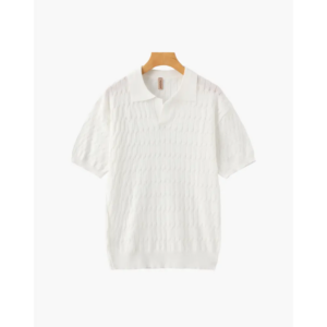 Cable Knit Polo Shirt - White / S