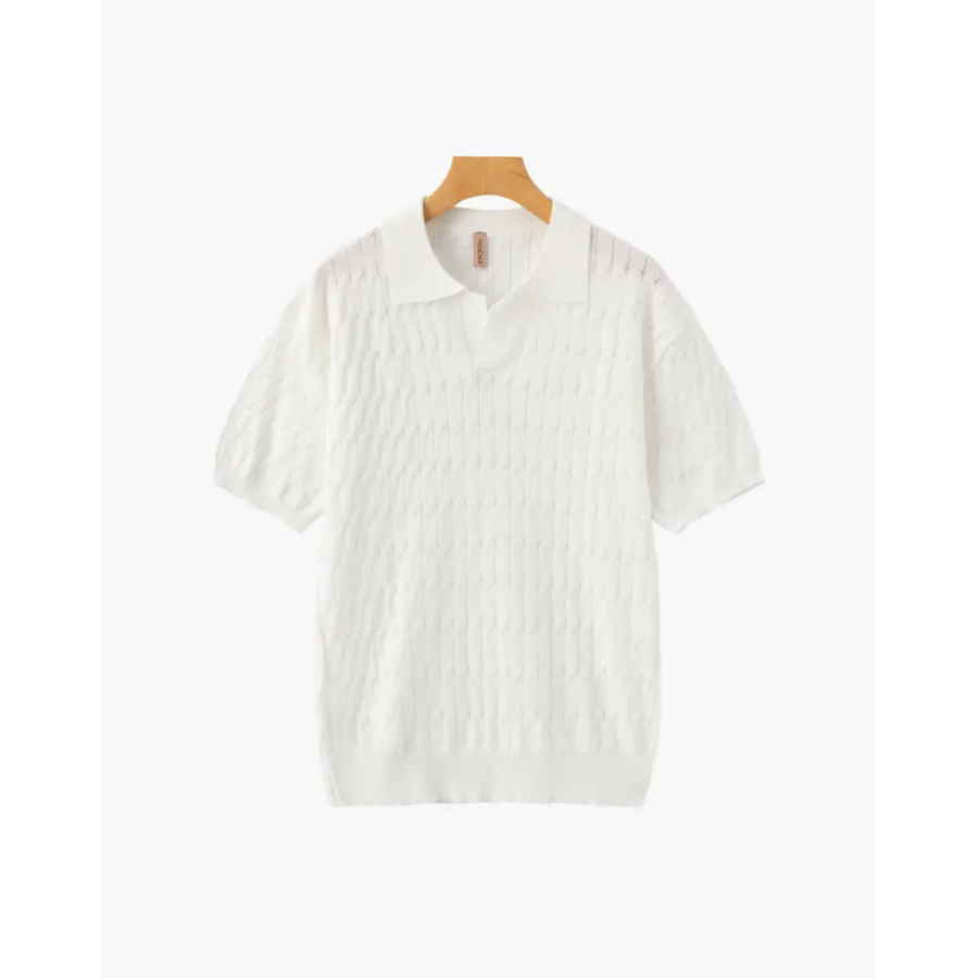 Cable Knit Polo Shirt - White / S