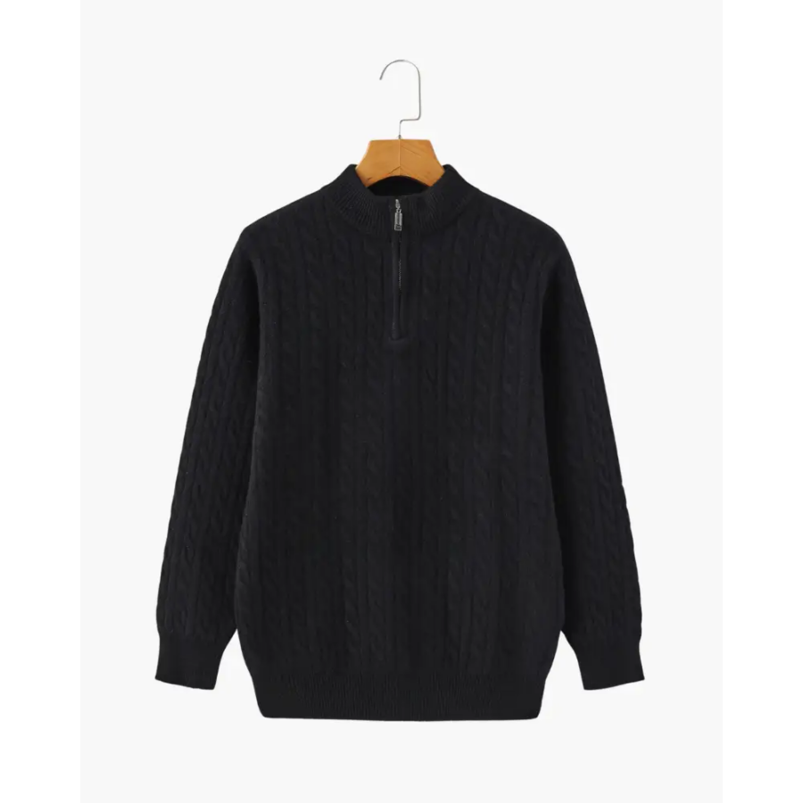 Cashmere Woven Half-Zip Sweater - Black / S