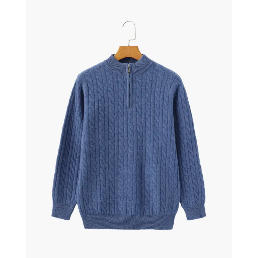 Cashmere Woven Half-Zip Sweater - Blue / S
