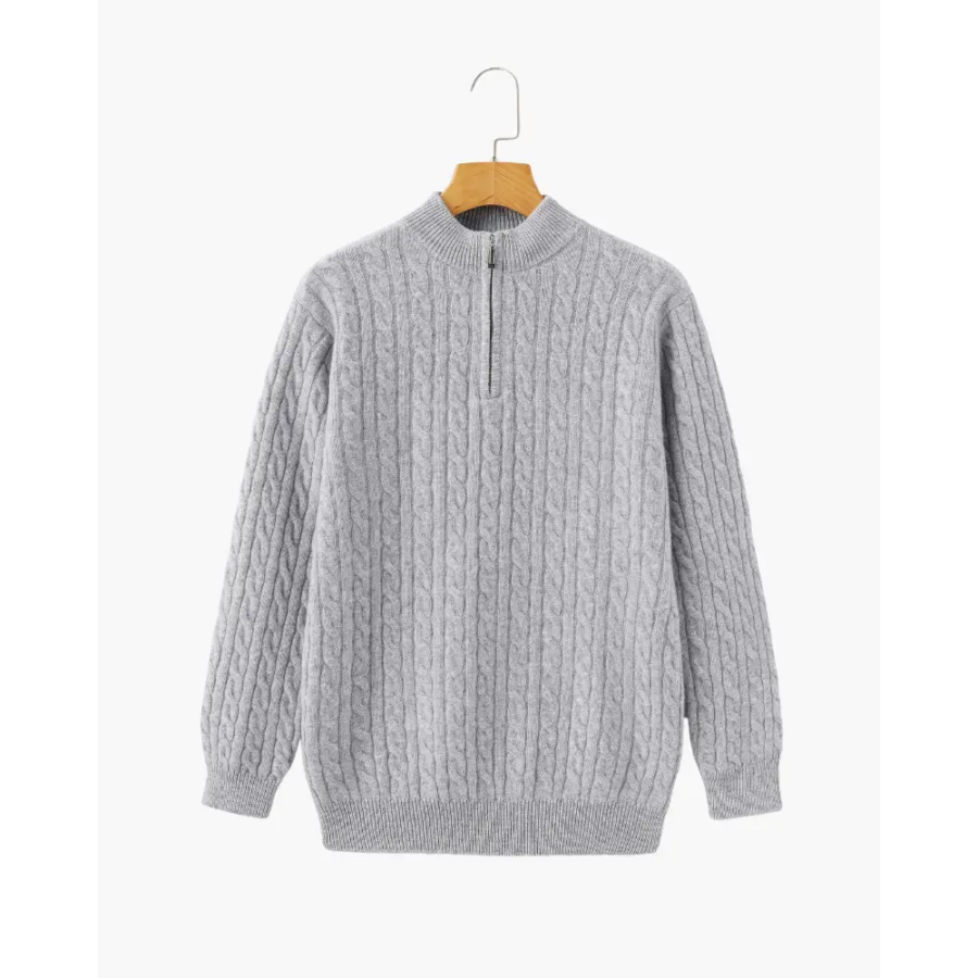 Cashmere Woven Half-Zip Sweater - Gray / S
