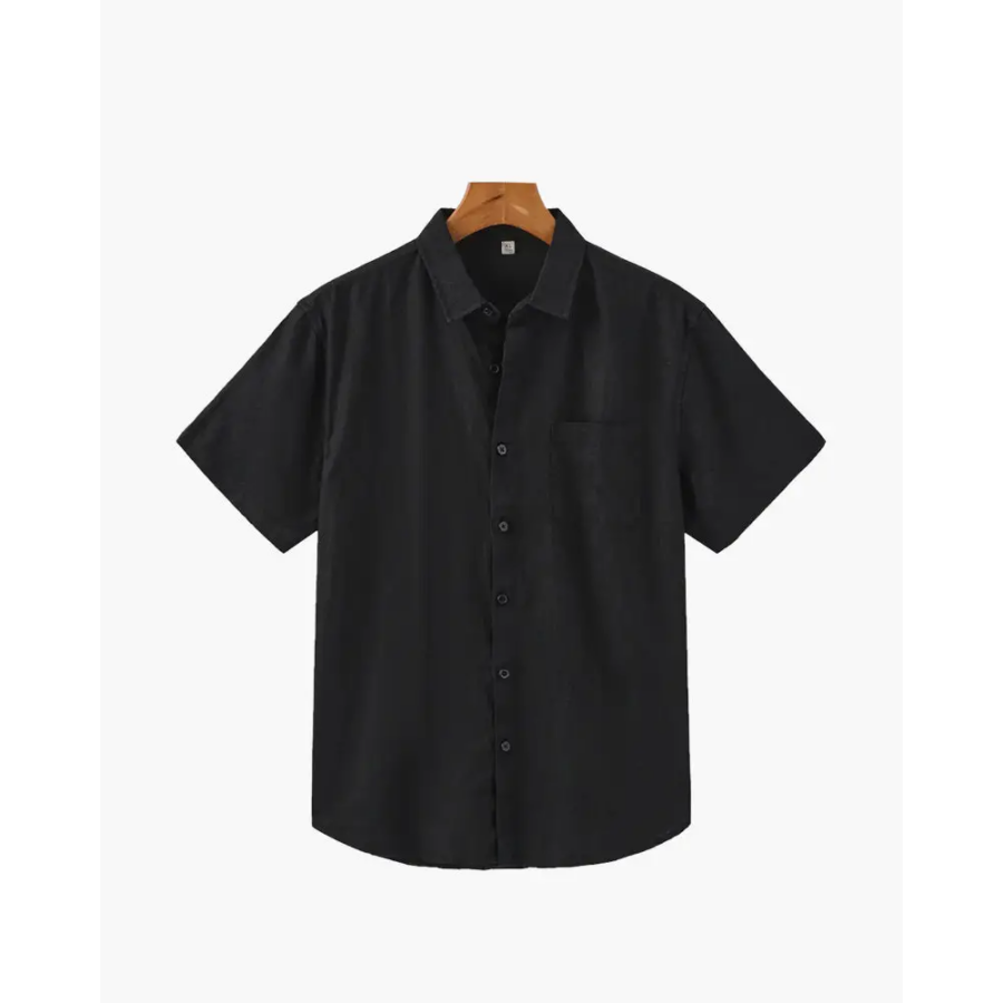 Casual Linen Short Sleeve Shirt - Black / S