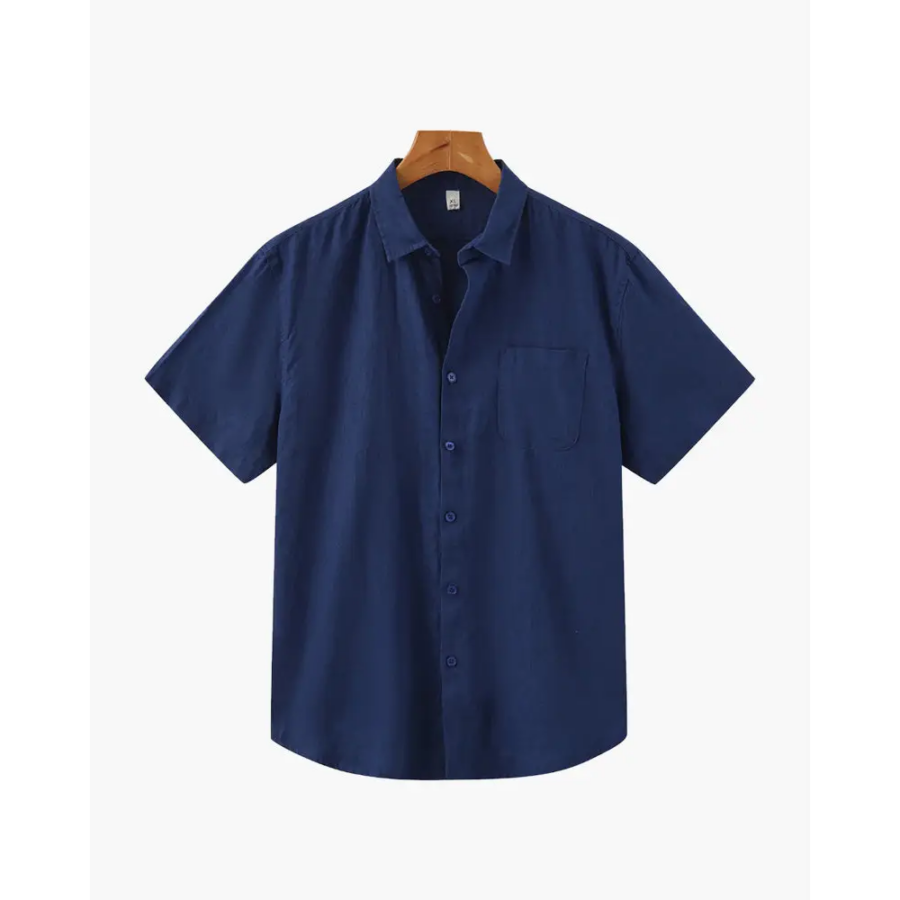 Casual Linen Short Sleeve Shirt - Blue / S