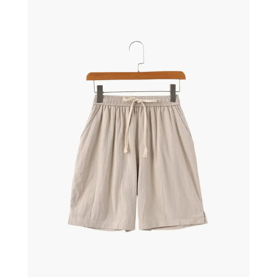 Casual Relaxed Fit Linen Shorts - Beige / M