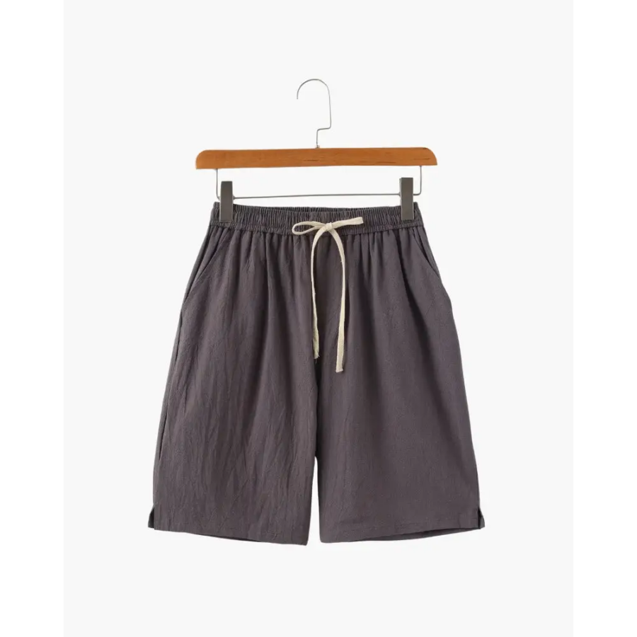 Casual Relaxed Fit Linen Shorts - Gray / M
