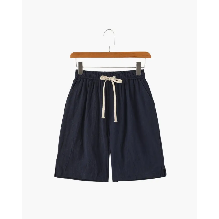 Casual Relaxed Fit Linen Shorts - Navy / M