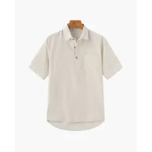 Casual Short Sleeve Linen Shirt - Beige / S