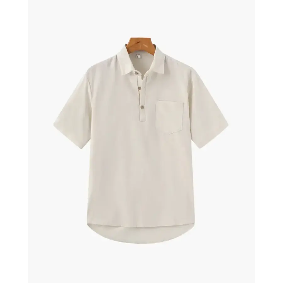 Casual Short Sleeve Linen Shirt - Beige / S