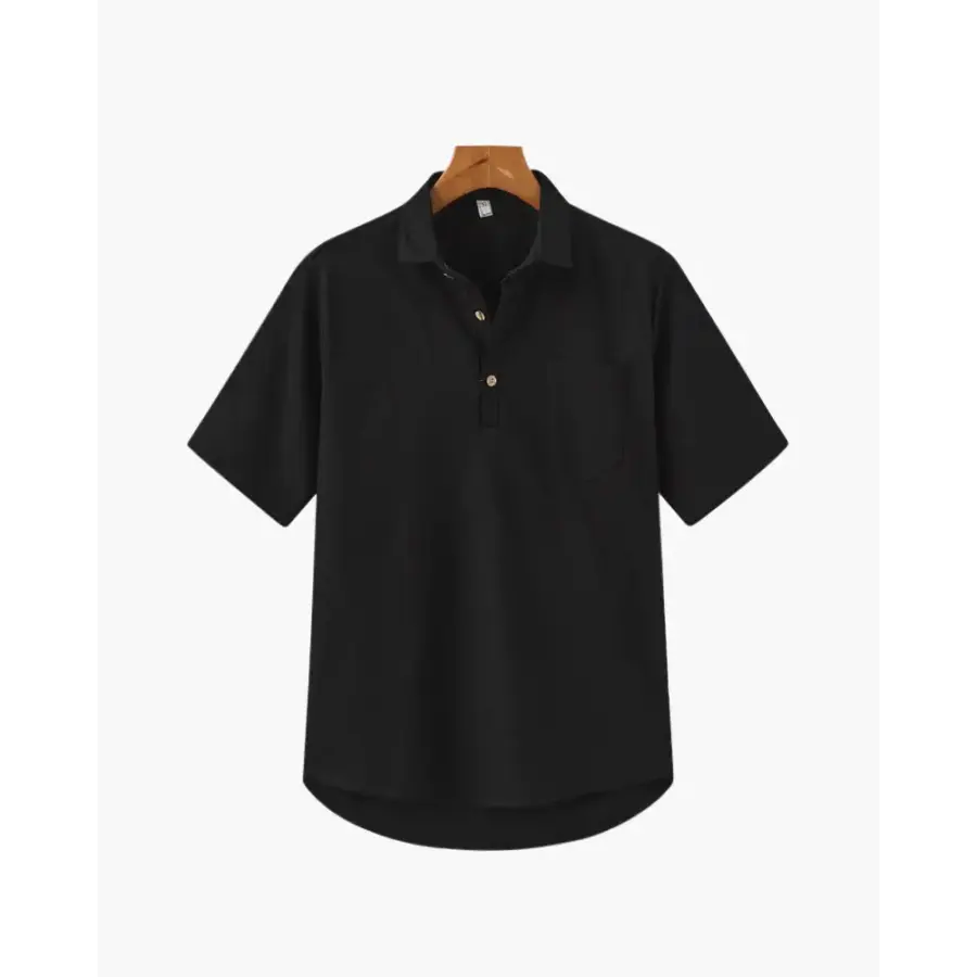 Casual Short Sleeve Linen Shirt - Black / S