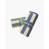 Navy striped cotton hand towel folded, showing vertical stripe pattern