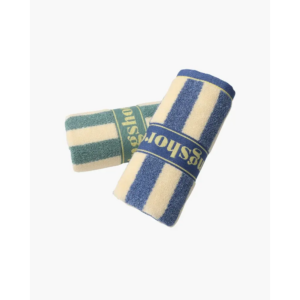classic-cotton-striped-towel-454 Navy striped cotton hand towel folded, showing vertical stripe pattern