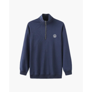 classic-half-zip-pullover-sweatshirt-s-blue-288 Slate blue half-zip pullover sweatshirt on model, front view