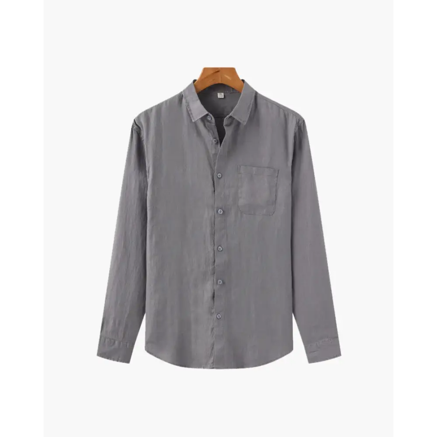Classic Long Sleeve Linen Shirt - Gray / S