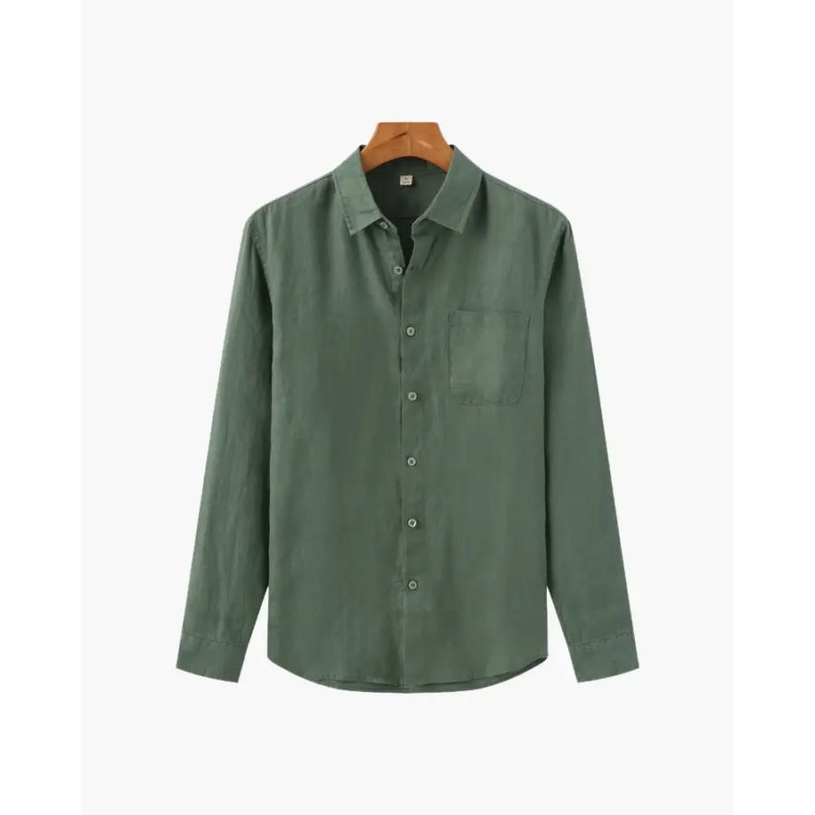 Classic Long Sleeve Linen Shirt - Green / S