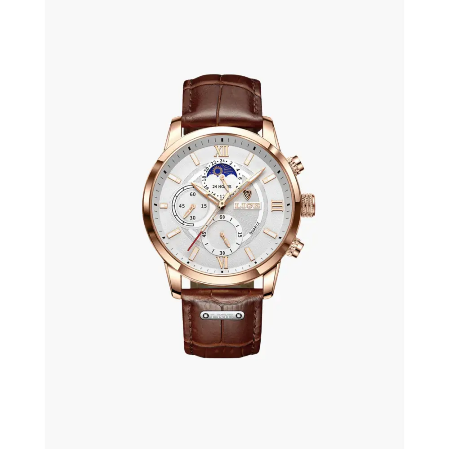 Classic Moonphase Chronograph Watch - Brown / White