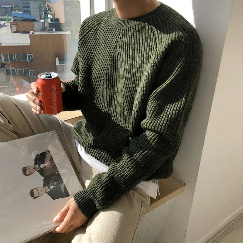 Classic Ribbed Knit Sweater - Green / S