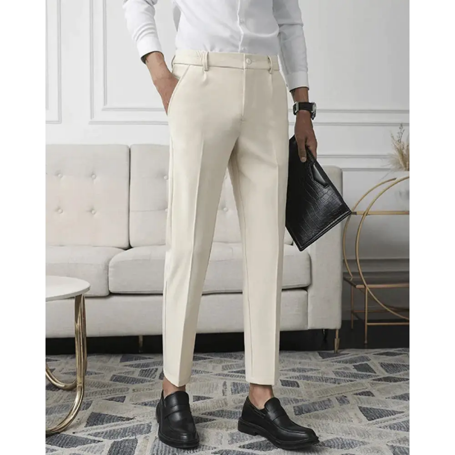 Classic Slim Fit Stretch Pantalon Trousers - Beige / XS