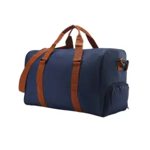 Nova Duffle in deep blue, front view showing structured silhouette