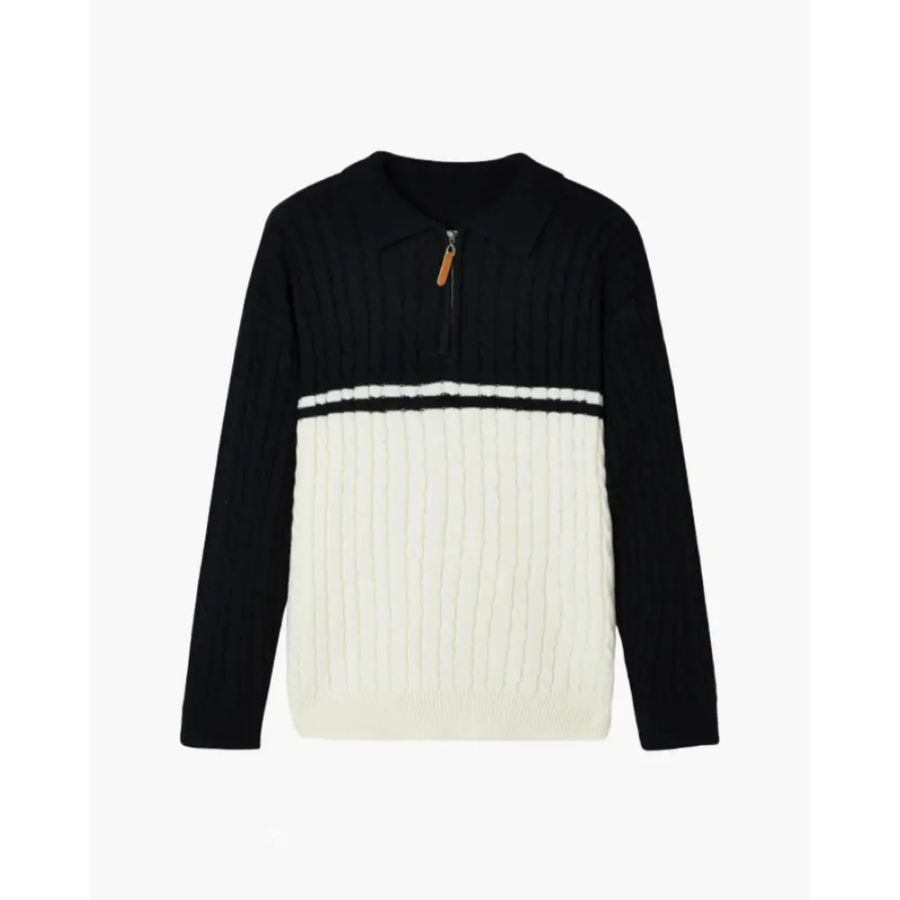 Colorblock Half-Zip Knit Sweater - Black / XS
