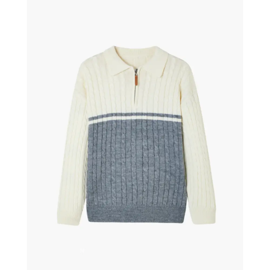 Colorblock Half-Zip Knit Sweater - Blue Gray / XS