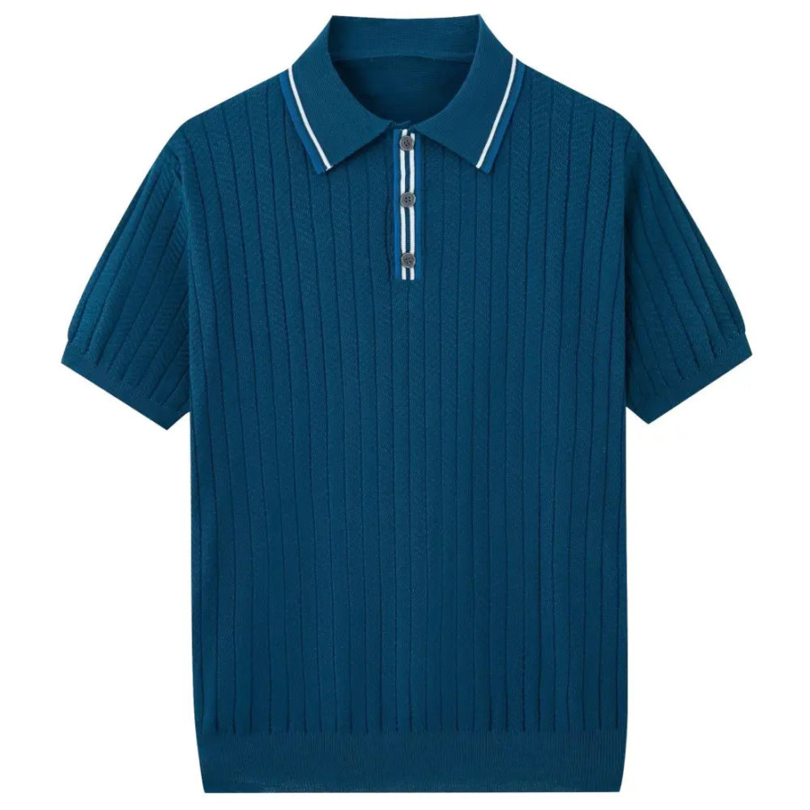 Contrast Trim Knit Polo - Navy / S