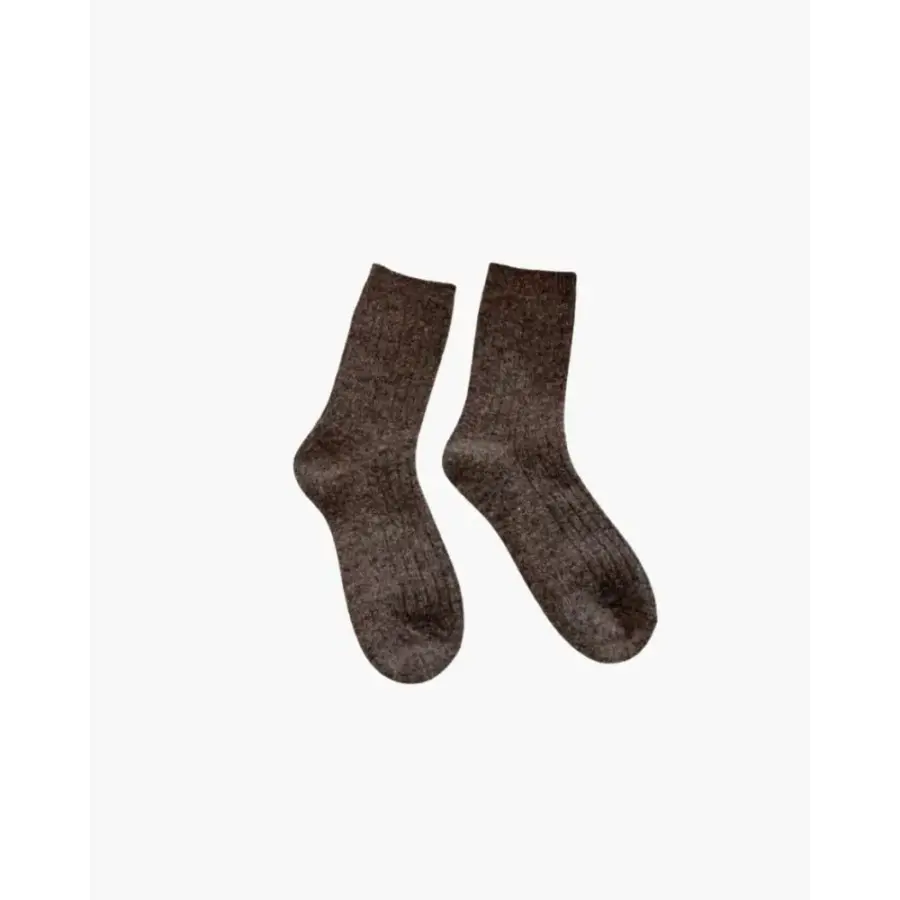 Brown merino wool knit socks, one size, folded